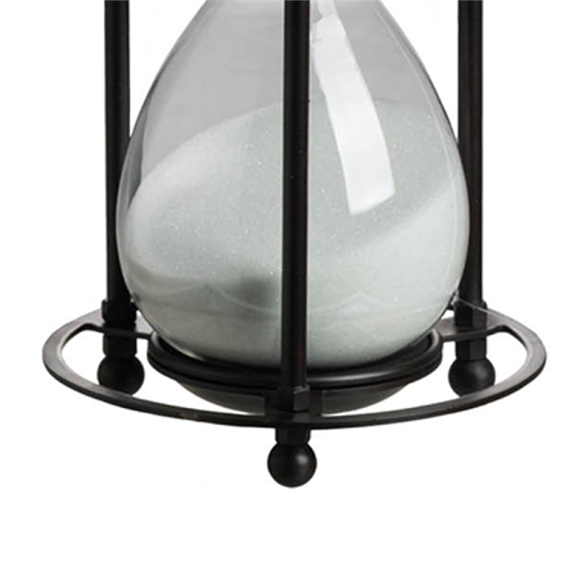 Iaon Hourglass Timer with White Sand- Tabletop 13 Inch Black Iron Stand