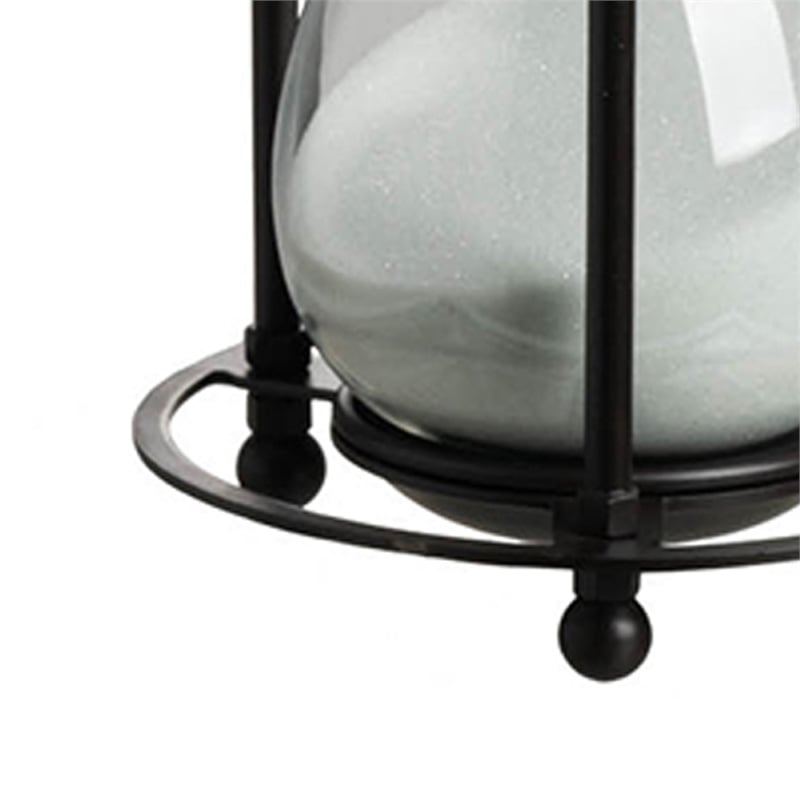 Iaon Hourglass Timer with White Sand- Tabletop 13 Inch Black Iron Stand
