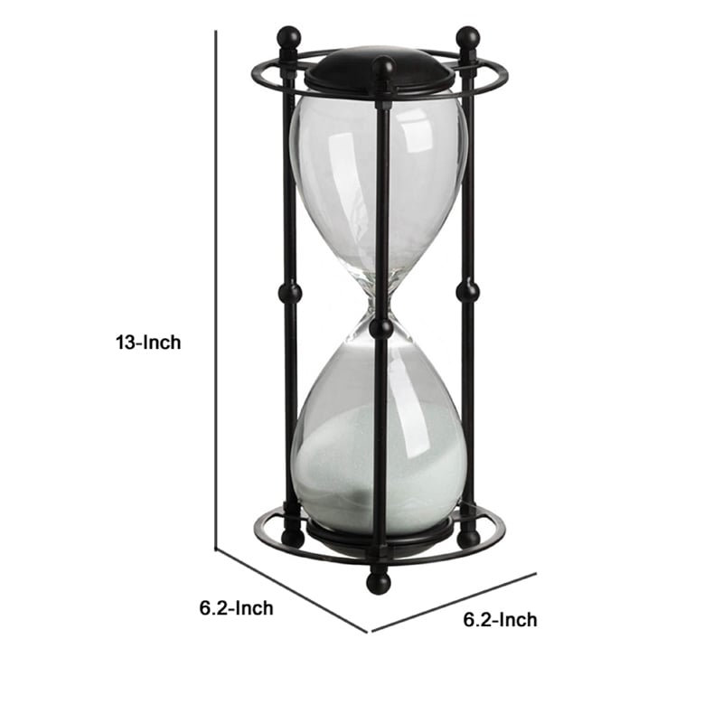 Iaon Hourglass Timer with White Sand- Tabletop 13 Inch Black Iron Stand