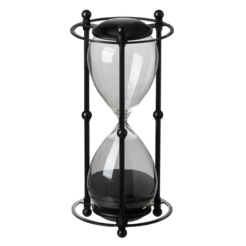 Iaon Hourglass Timer with Black Sand and Iron Stand- Tabletop 13 Inch
