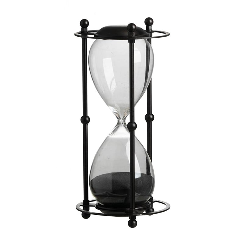 Iaon Hourglass Timer with Black Sand and Iron Stand- Tabletop 13 Inch