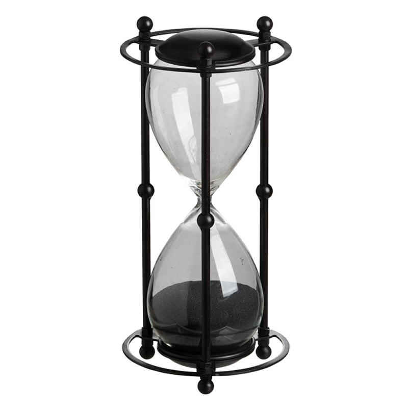 Iaon Hourglass Timer with Black Sand and Iron Stand- Tabletop 13 Inch