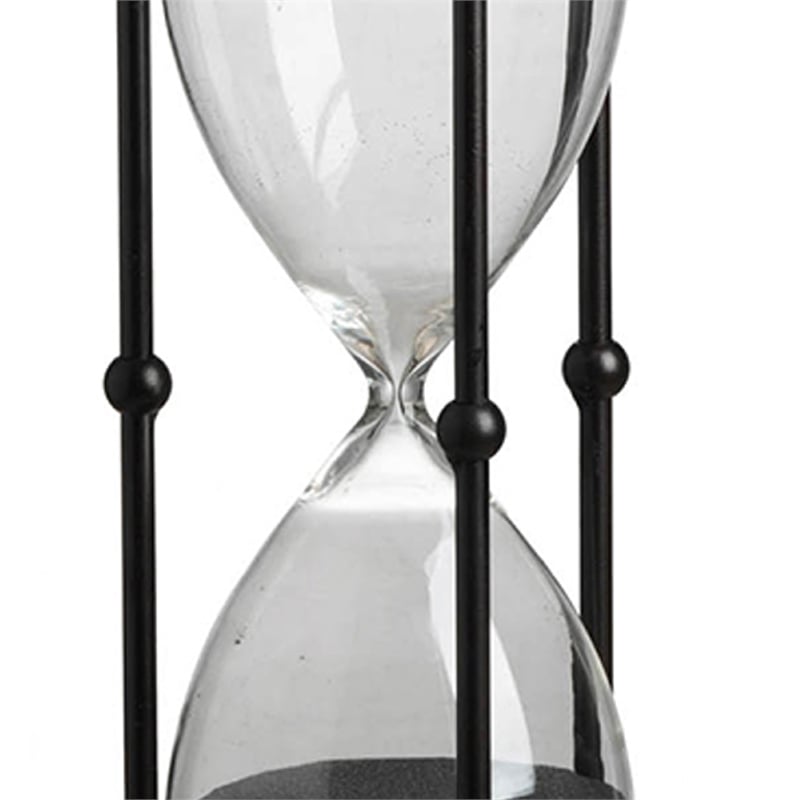 Iaon Hourglass Timer with Black Sand and Iron Stand- Tabletop 13 Inch