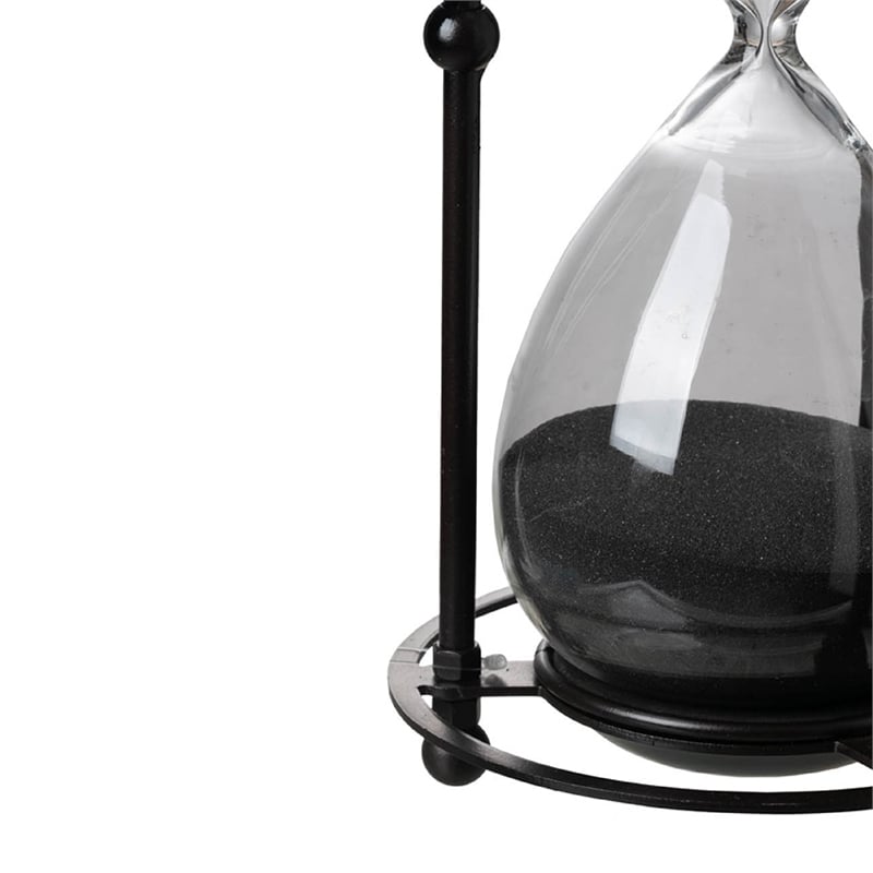 Iaon Hourglass Timer with Black Sand and Iron Stand- Tabletop 13 Inch