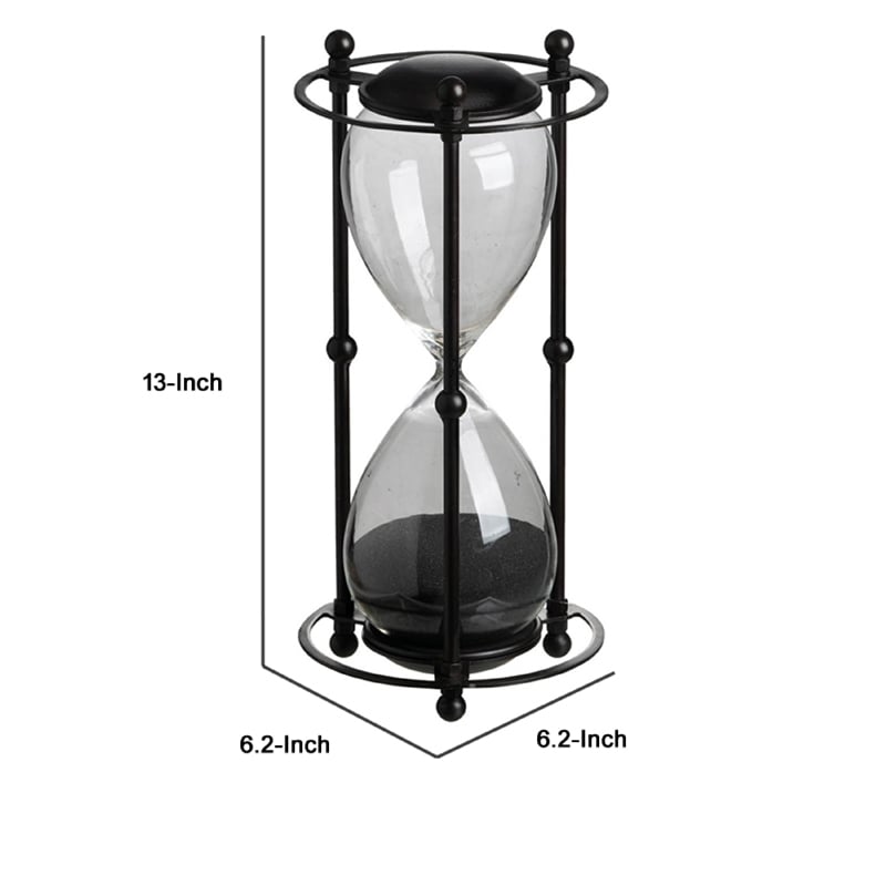 Iaon Hourglass Timer with Black Sand and Iron Stand- Tabletop 13 Inch