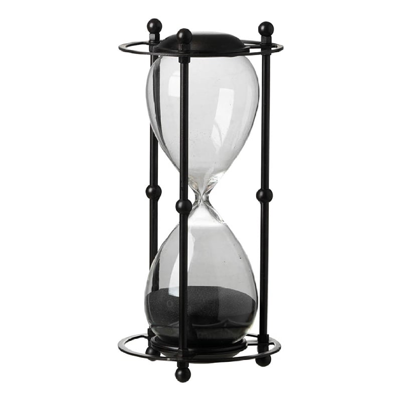 Iaon Hourglass Timer with Black Sand and Iron Stand- Tabletop 13 Inch