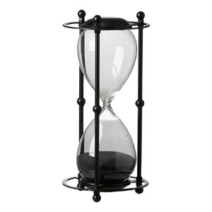 Iaon Hourglass Timer with Black Sand and Iron Stand- Tabletop 13 Inch