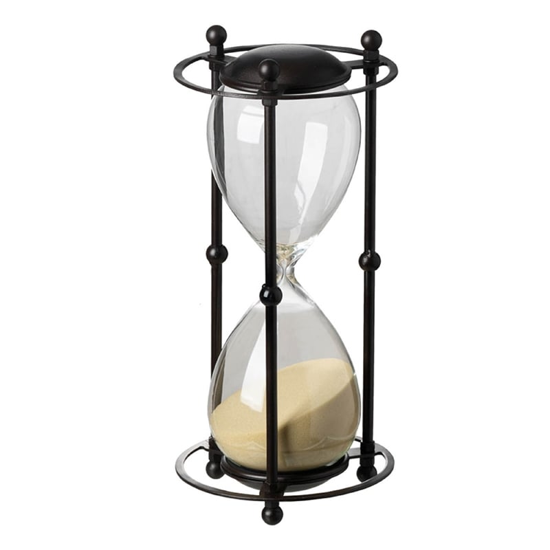 Iaon Hourglass Timer with Beige Sand- Tabletop 13 Inch Black Iron Stand