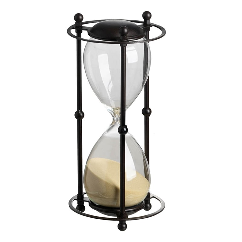 Iaon Hourglass Timer with Beige Sand- Tabletop 13 Inch Black Iron Stand