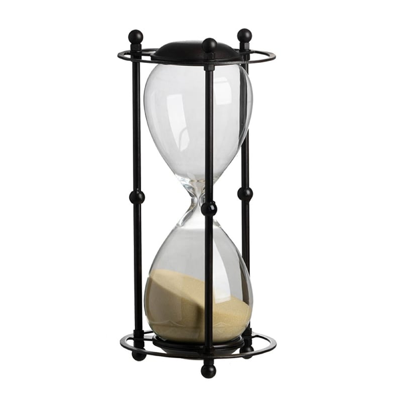 Iaon Hourglass Timer with Beige Sand- Tabletop 13 Inch Black Iron Stand