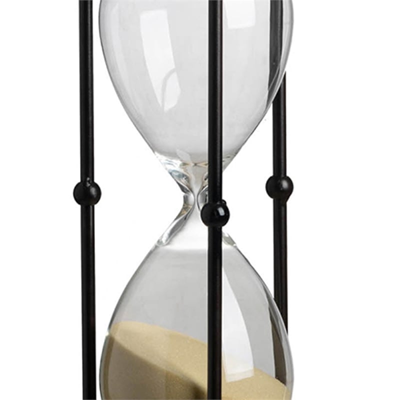 Iaon Hourglass Timer with Beige Sand- Tabletop 13 Inch Black Iron Stand