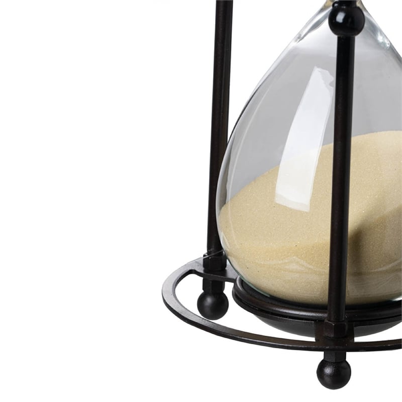 Iaon Hourglass Timer with Beige Sand- Tabletop 13 Inch Black Iron Stand