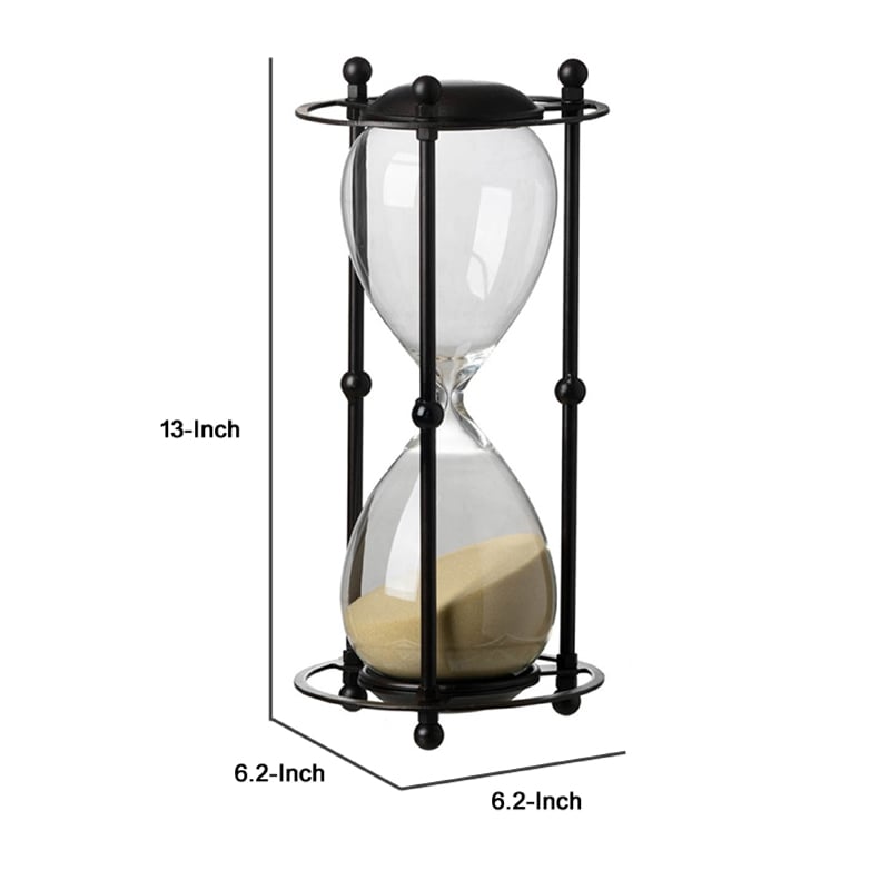 Iaon Hourglass Timer with Beige Sand- Tabletop 13 Inch Black Iron Stand