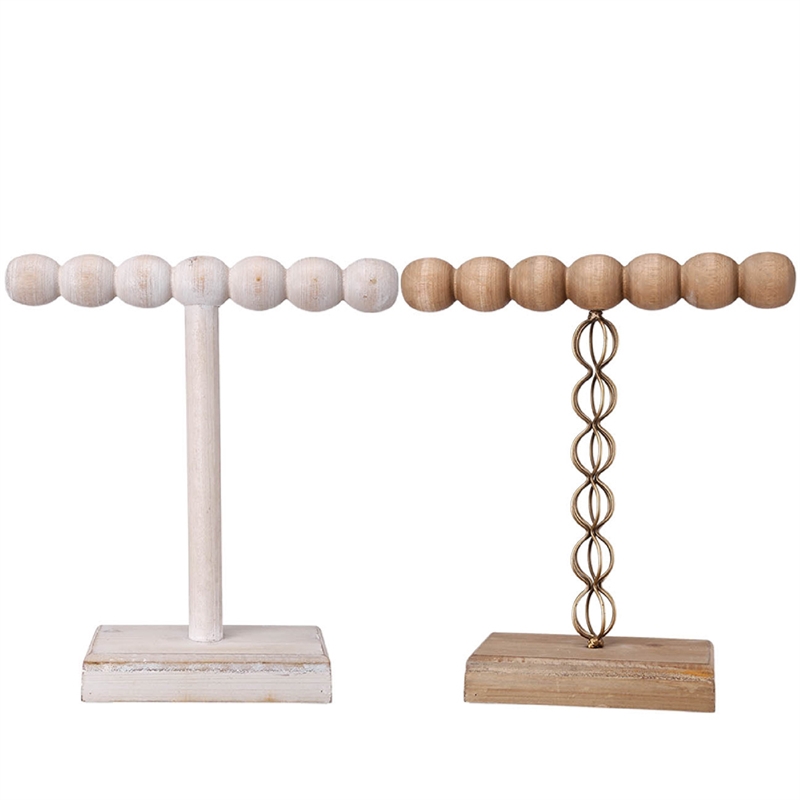 1-Tier Jewelry Stand Set of 2- Luxe Brown and Ivory Wood- T Shape 18 Inch