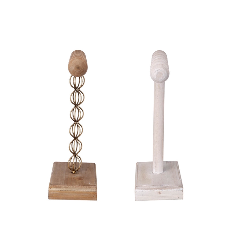 1-Tier Jewelry Stand Set of 2- Luxe Brown and Ivory Wood- T Shape 18 Inch