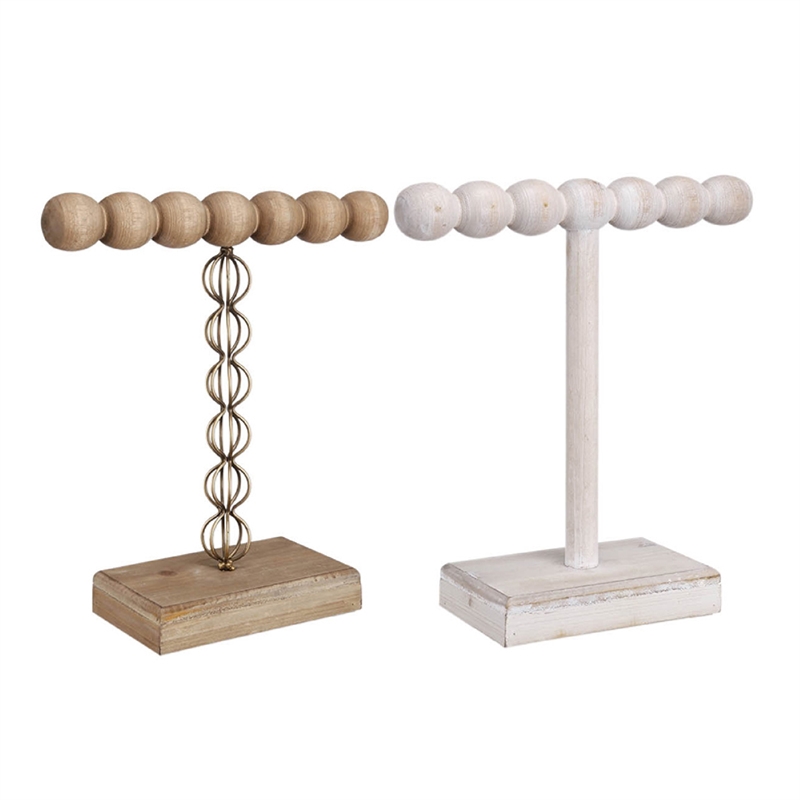 1-Tier Jewelry Stand Set of 2- Luxe Brown and Ivory Wood- T Shape 18 Inch