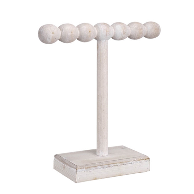 1-Tier Jewelry Stand Set of 2- Luxe Brown and Ivory Wood- T Shape 18 Inch