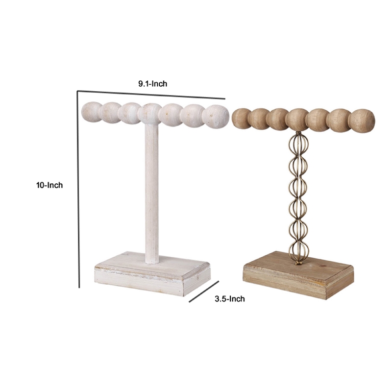 1-Tier Jewelry Stand Set of 2- Luxe Brown and Ivory Wood- T Shape 18 Inch