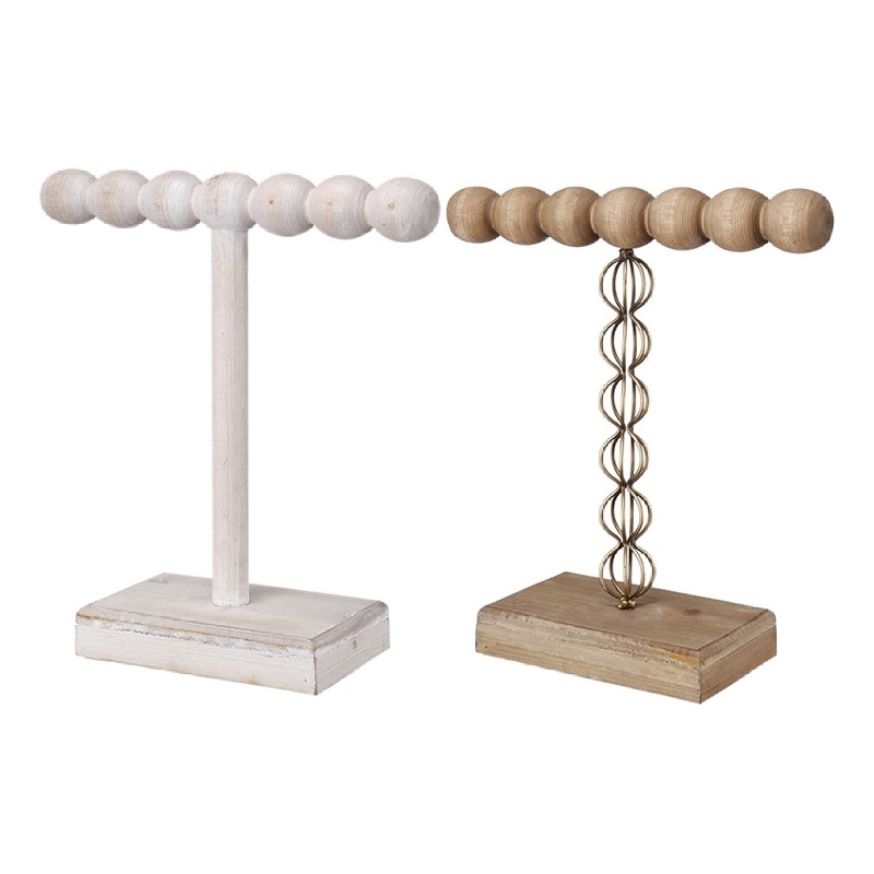 1-Tier Jewelry Stand Set of 2- Luxe Brown and Ivory Wood- T Shape 18 Inch