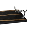 Vada Rectangular Tray- Silver Branch Handles w Bird- Brown Wood- 26 Inch
