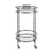 2 Tier Rolling Bar Cart- Glass Shelves- 30 Inch Bamboo Design Silver Metal
