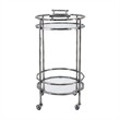 2 Tier Rolling Bar Cart- Glass Shelves- 30 Inch Bamboo Design Silver Metal
