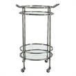 2 Tier Rolling Bar Cart- Glass Shelves- 30 Inch Bamboo Design Silver Metal