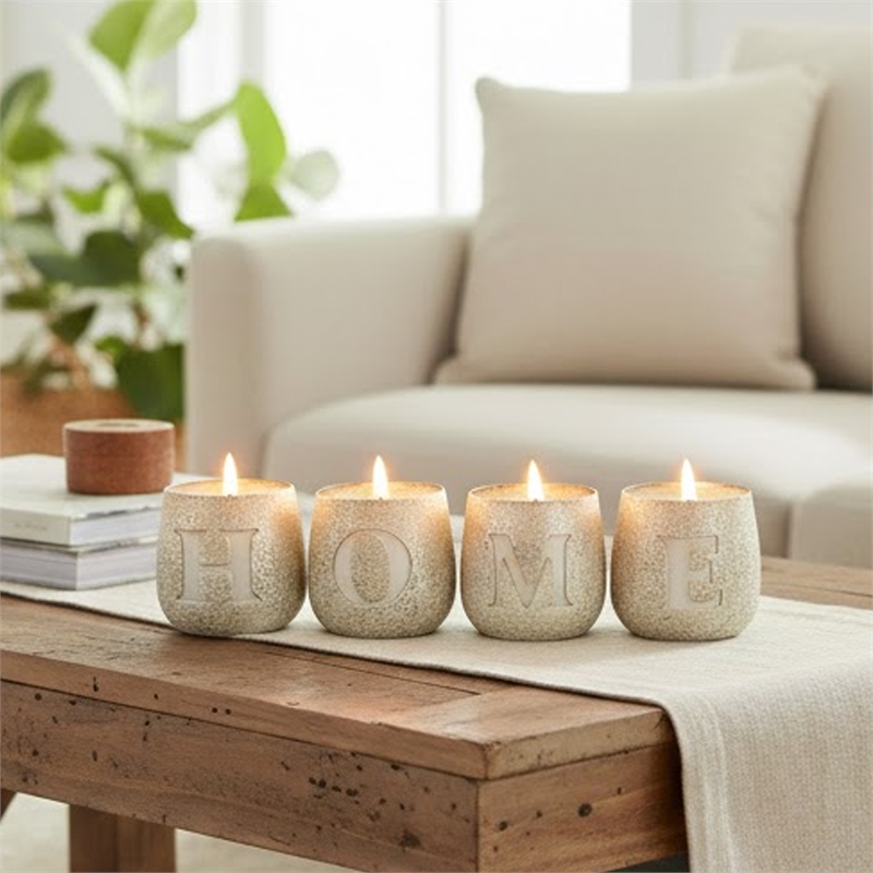 Set of 4 Scented Soy Wax Candles with Round Glass Holders- Earl Gray