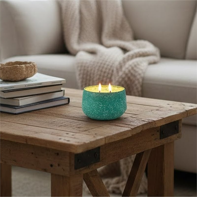 Myla Scented Soy Wax Candle- Round Glass Vessel- Natural Teal Blue