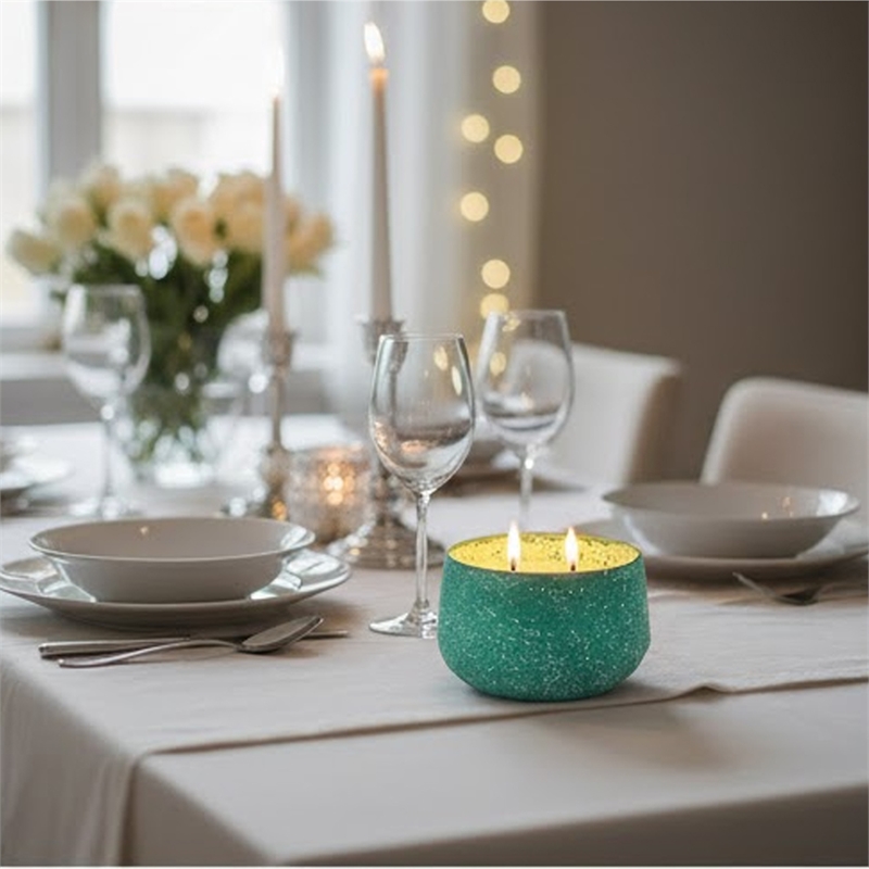 Myla Scented Soy Wax Candle- Round Glass Vessel- Natural Teal Blue