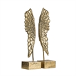 Angel Wing Bookend Set of 2- Square Base- Gold Resin- Antique Style