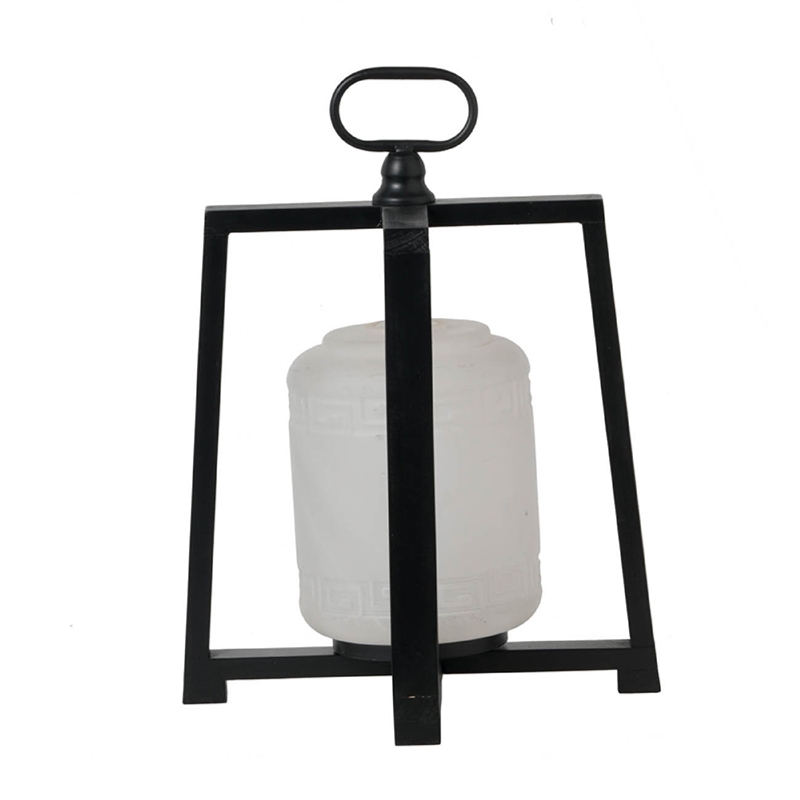 Lantern with White Glass Insert- Fir Wood and Iron Loop- 17 Inch