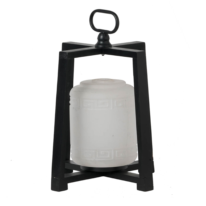 Lantern with White Glass Insert- Fir Wood and Iron Loop- 17 Inch