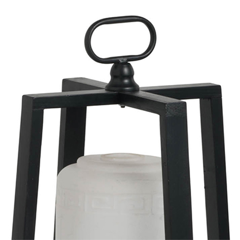Lantern with White Glass Insert- Fir Wood and Iron Loop- 17 Inch