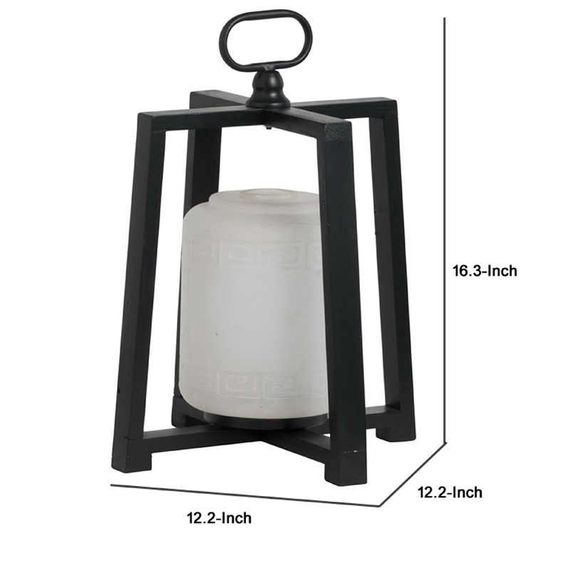 Lantern with White Glass Insert- Fir Wood and Iron Loop- 17 Inch