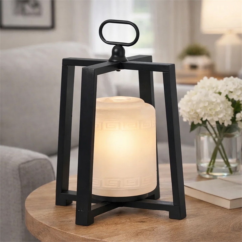Lantern with White Glass Insert- Fir Wood and Iron Loop- 17 Inch