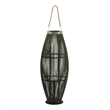 Prish Tall Lantern- Glass Insert- 33 Inch Green Bamboo Frame- Hemp Rope