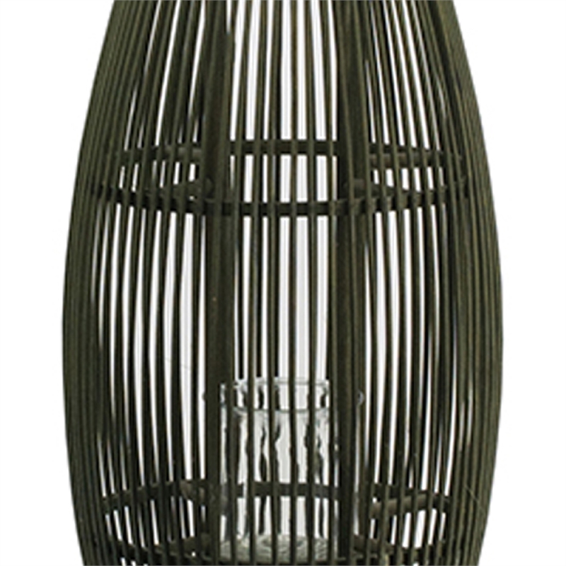 Prish Tall Lantern- Glass Insert- 33 Inch Green Bamboo Frame- Hemp Rope