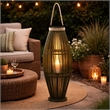 Prish Tall Lantern- Glass Insert- 33 Inch Green Bamboo Frame- Hemp Rope
