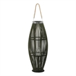 Prish Tall Lantern- Glass Insert- 33 Inch Green Bamboo Frame- Hemp Rope