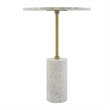 Gony Side End Table- 16 Inch Round- Brass Inlay- White Marble Pedestal