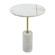 Gony Side End Table- 16 Inch Round- Brass Inlay- White Marble Pedestal