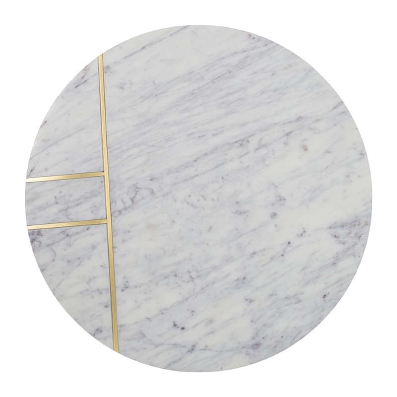 Gony Side End Table- 16 Inch Round- Brass Inlay- White Marble Pedestal