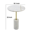 Gony Side End Table- 16 Inch Round- Brass Inlay- White Marble Pedestal