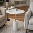 Gony Side End Table- 16 Inch Round- Brass Inlay- White Marble Pedestal