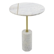Gony Side End Table- 16 Inch Round- Brass Inlay- White Marble Pedestal