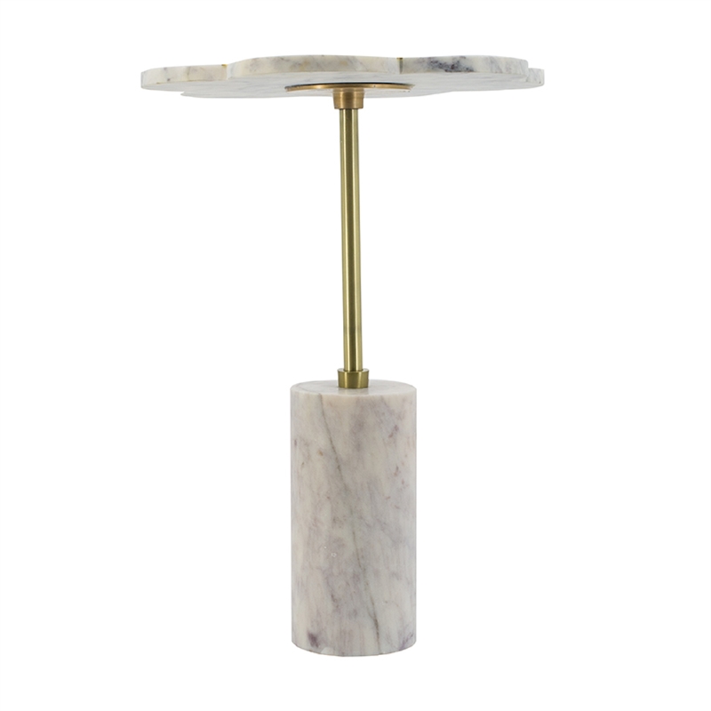 Gony Side End Table- 16 Inch Flower Top- Brass Inlay- White Marble
