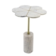 Gony Side End Table- 16 Inch Flower Top- Brass Inlay- White Marble