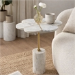Gony Side End Table- 16 Inch Flower Top- Brass Inlay- White Marble
