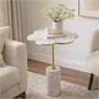Gony Side End Table- 16 Inch Flower Top- Brass Inlay- White Marble